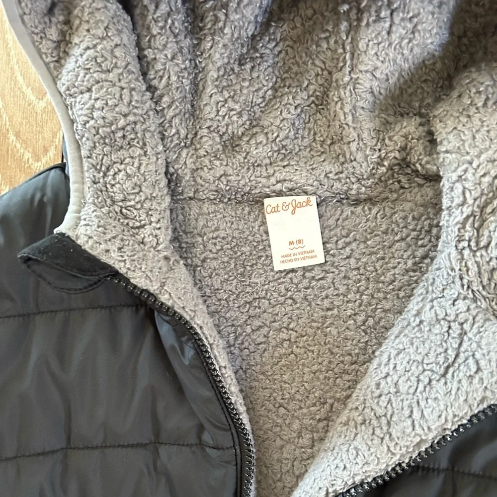 Cat & Jack Black Quilted Jacket with Soft Gray Fleece